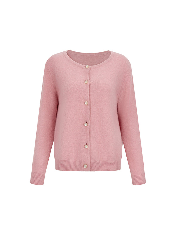 Round knit cardigan (Pink)