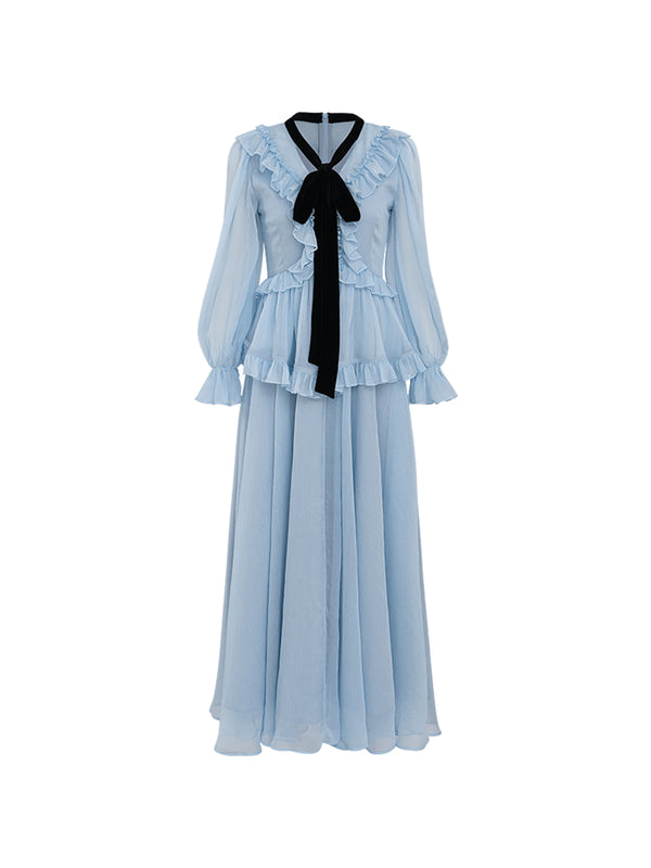Diamant ruffle long dress (blue)
