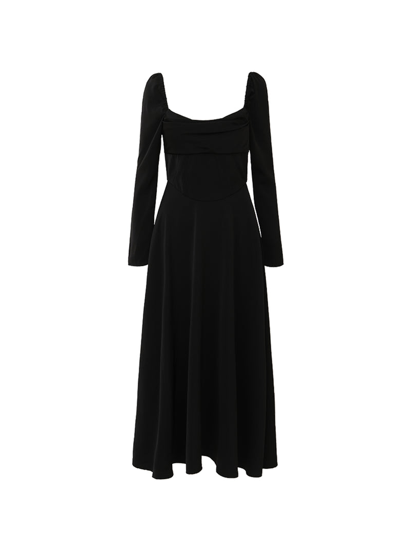 classic square neck long dress (black)