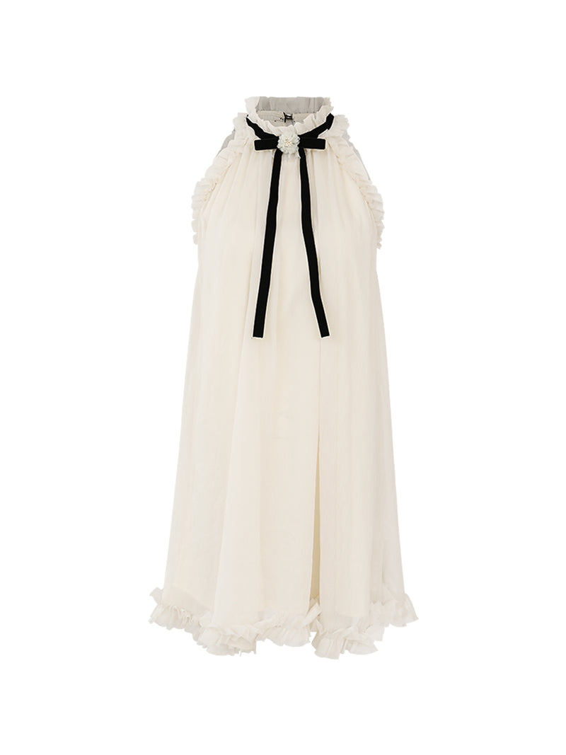 Halterneck ribbon mini dress