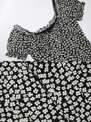 Black flower mini dress