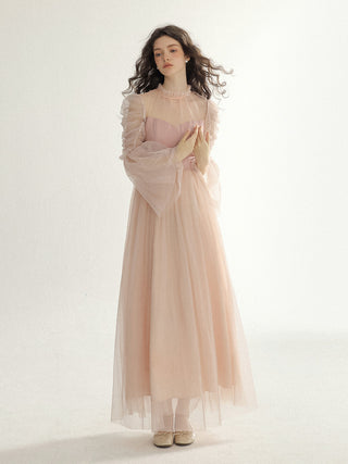 Peach tulle long dress