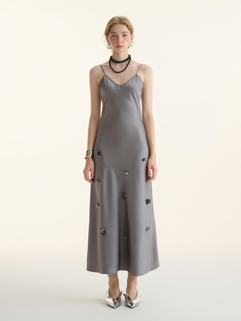 Beads slip long dress (Gray)