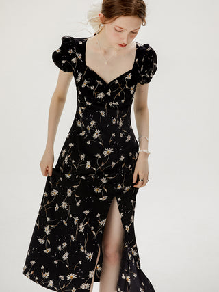 Black daisy long dress