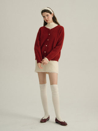 Round knit cardigan (Red)