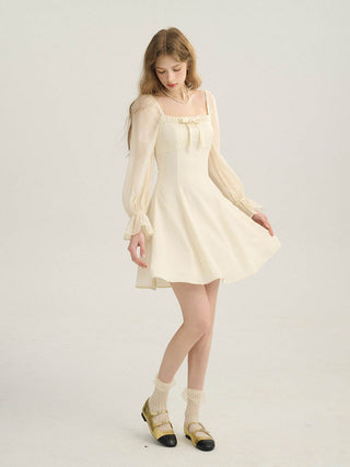 Cream ribbon mini dress
