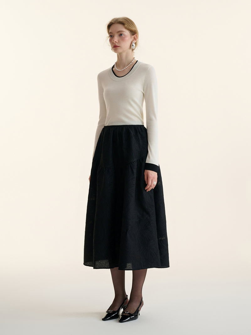 Jacquard flare skirt (Black) – SINCETHEN