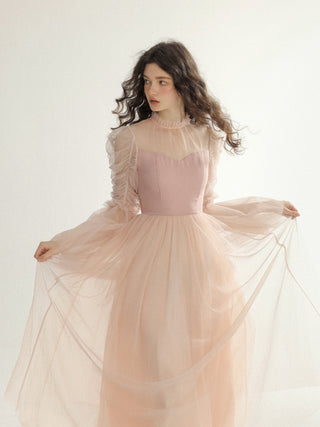 Peach tulle long dress