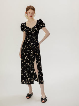 Black daisy long dress