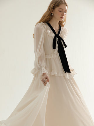 Diamant ruffle long dress (ivory)