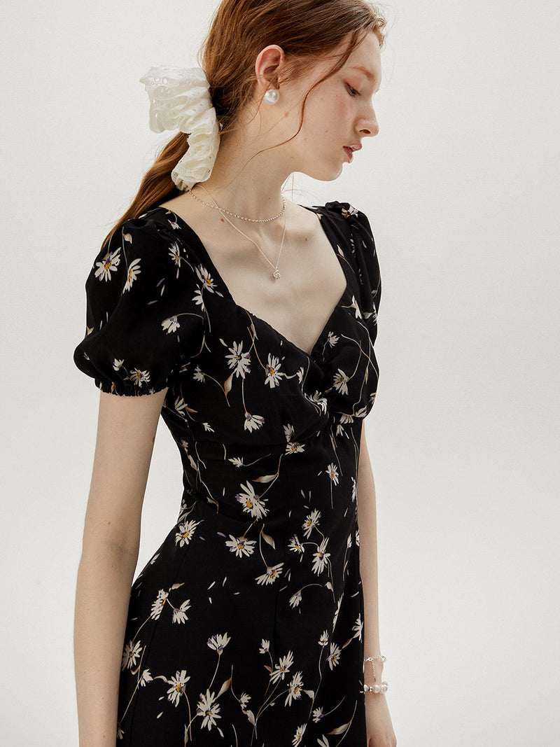 Black daisy long dress