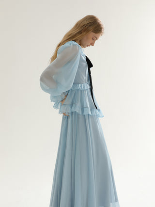 Diamant ruffle long dress (blue)