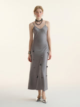 Beads slip long dress (Gray)