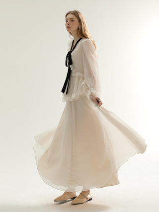 Diamant ruffle long dress (ivory)