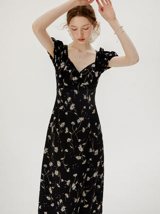 Black daisy long dress