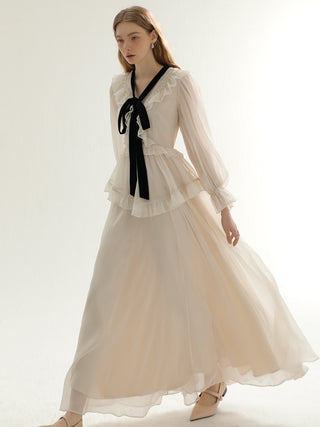 Diamant ruffle long dress (ivory)