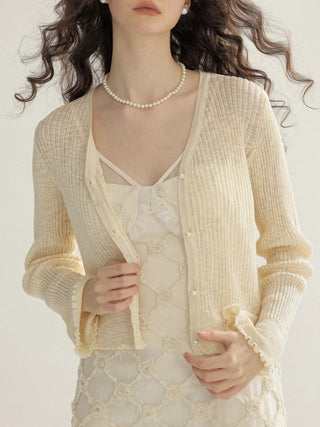 Pearl Point Knit Cardigan (Beige)