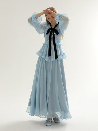 Diamant ruffle long dress (blue)