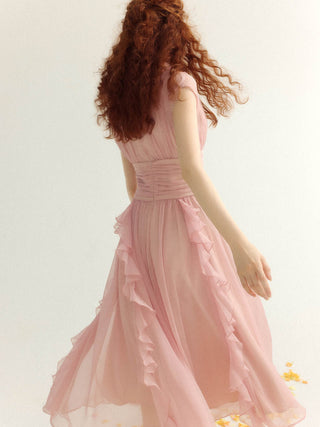 Rosy pink shirring long dress