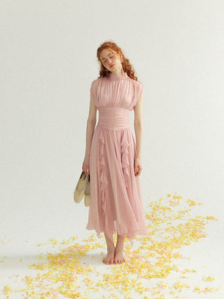 Rosy pink shirring long dress
