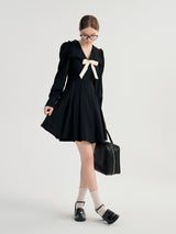 Ribbon pleats mini dress (black)