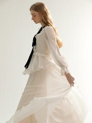 Diamant ruffle long dress (ivory)