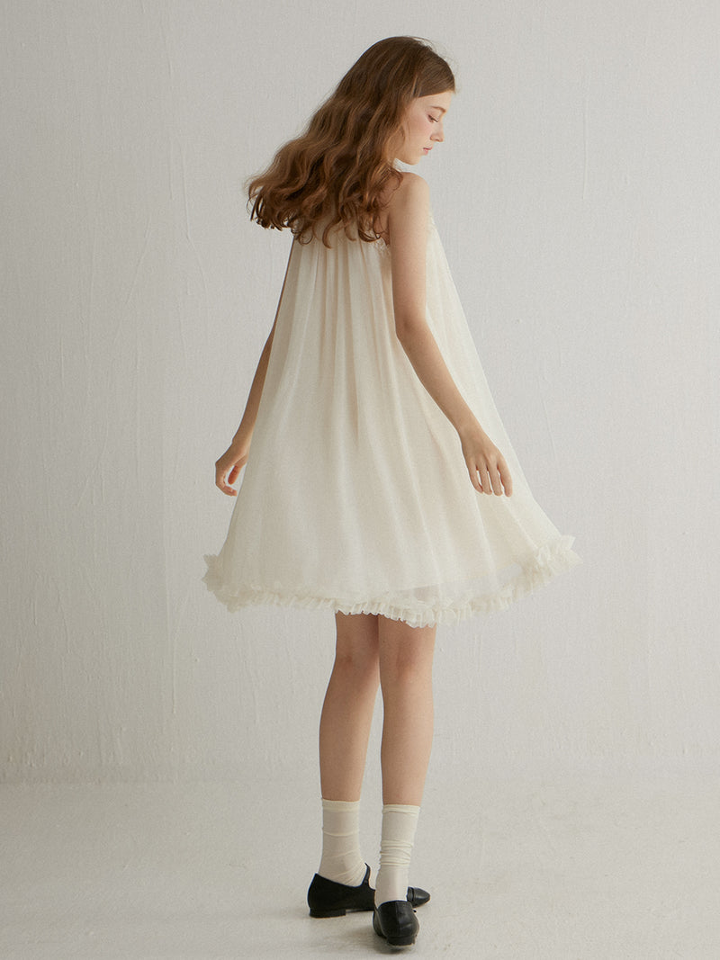 Halterneck ribbon mini dress
