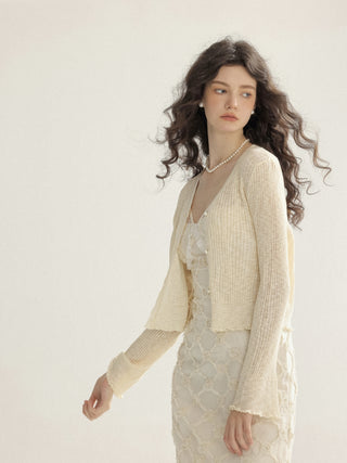 Pearl Point Knit Cardigan (Beige)