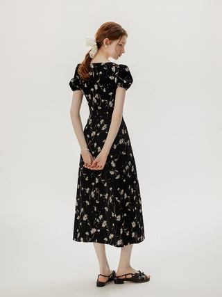 Black daisy long dress