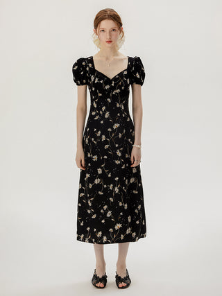 Black daisy long dress