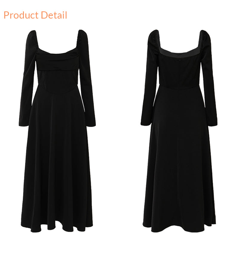 classic square neck long dress (black)