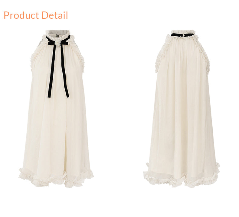 Halterneck ribbon mini dress