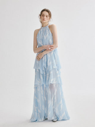 Aqua Leaf Halterneck Maxi Dress - Summer Resort Look