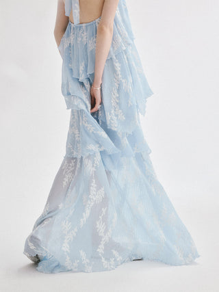 Aqua Leaf Halterneck Maxi Dress