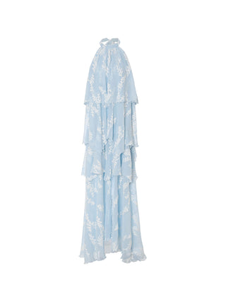 Aqua Leaf Halterneck Maxi Dress