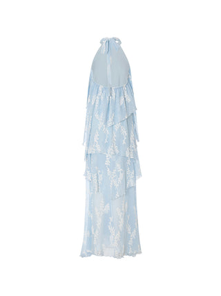 Aqua Leaf Halterneck Maxi Dress