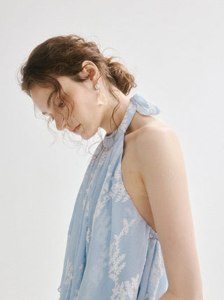 Aqua Leaf Halterneck Maxi Dress