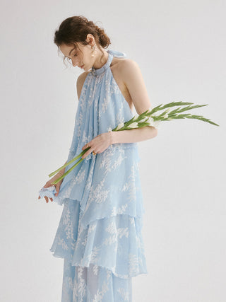 Aqua Leaf Halterneck Maxi Dress