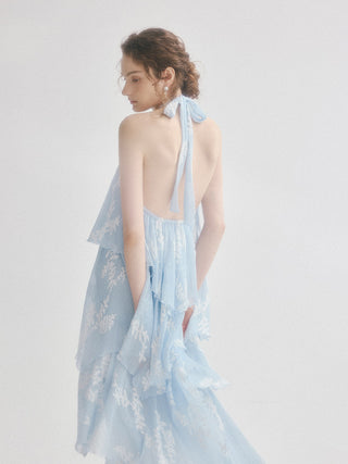 Aqua Leaf Halterneck Maxi Dress