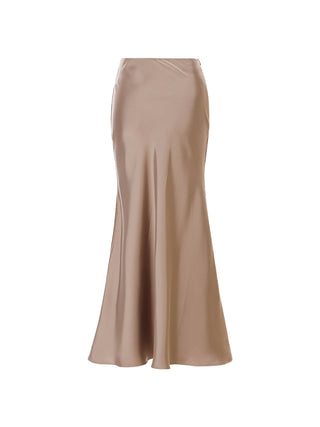 Ash Brown Satin Long Skirt
