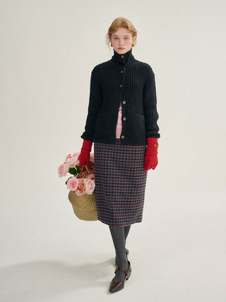 Beary Knit Cardigan with chunky knit texture, offering warmth and cozy comfort for winter styling.