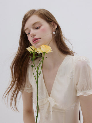 Bisque Embroidered Mini Dress