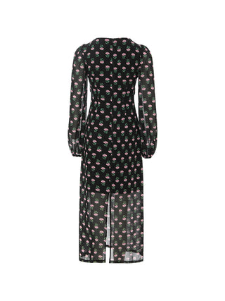 Black Pink V-Neck Long Dress