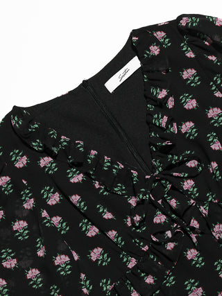 Black Pink V-Neck Long Dress