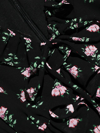 Black Pink V-Neck Long Dress