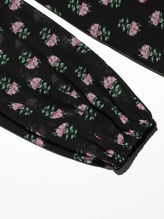 Black Pink V-Neck Long Dress