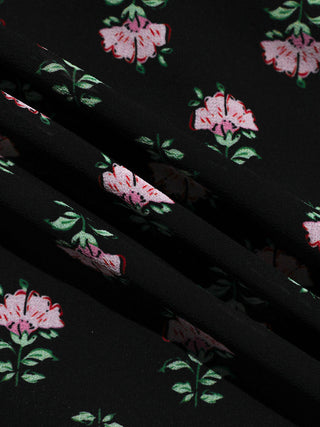 Black Pink V-Neck Long Dress