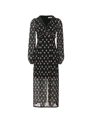 Black Pink V-Neck Long Dress