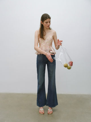 Blue Denim Bootcut Pants with a flattering high-waisted flared fit