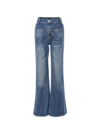 Blue Denim Bootcut Pants with a flattering high-waisted flared fit